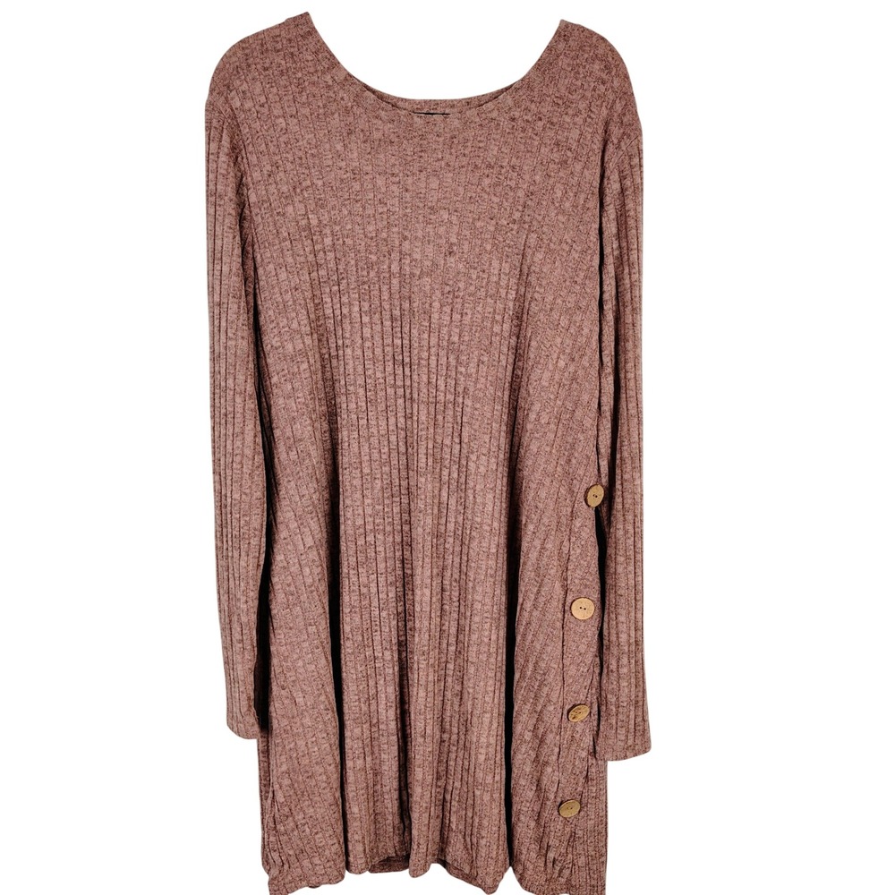 Ofeefan Womens XXL Tunic Top Mauve Ribbed Knit Button Detail Pockets Gorpcore
